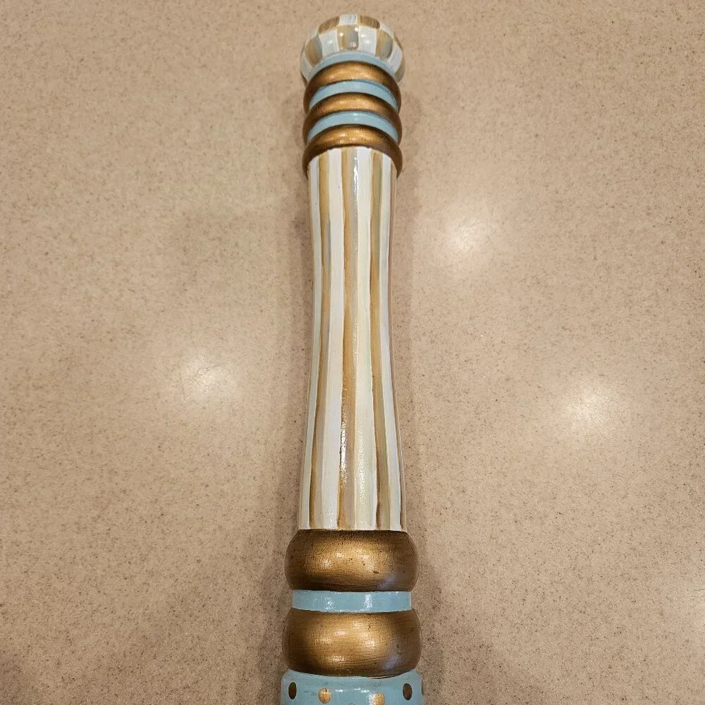 RARE RETIRED MACKENZIE CHILDS TALL PARCHMENT CHECK WOOD SALT PEPPER MILL GRINDER